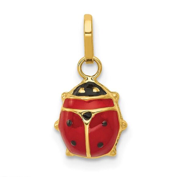 14k Yellow Gold 3D Red Enameled Ladybug Charm 9mm